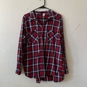 Dark red, blue and white thin flannel button down